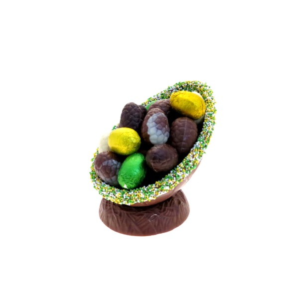Paasei Musket Wit Geel Groen op Chocolade Nest Paaseitjes 350 gr