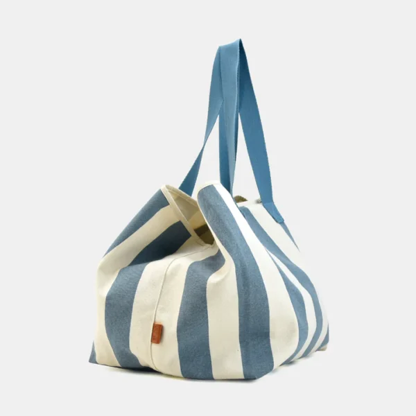 Strandtas blauw/ wit gestreept